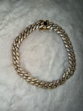 Gold-Tone Cuban Link Bracelet with Crystal Pavé Necklace